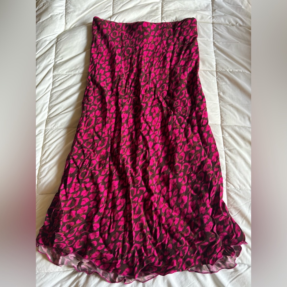 Fifteen twenty pink leopard bias midi skirt